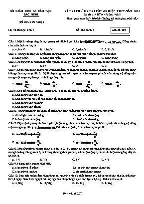Đề thi thử Tốt nghiệp THPT môn Vật lí - Mã đề 207 - Năm học 2020-2021 - Sở giáo dục và đào tạo Bắc Ninh (Có đáp án)